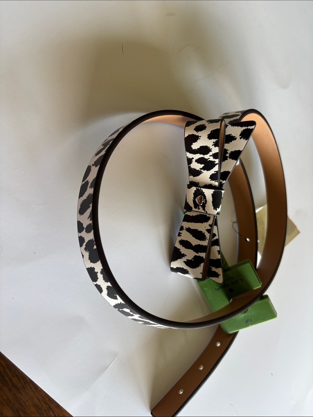 NWT-Kate Spade Black and White Leopard Print Bow Belt - Women Accessories